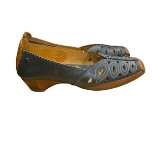 PIKOLINOS Gandia Laser Cut Low Heel Shoes in Ocean Blue
